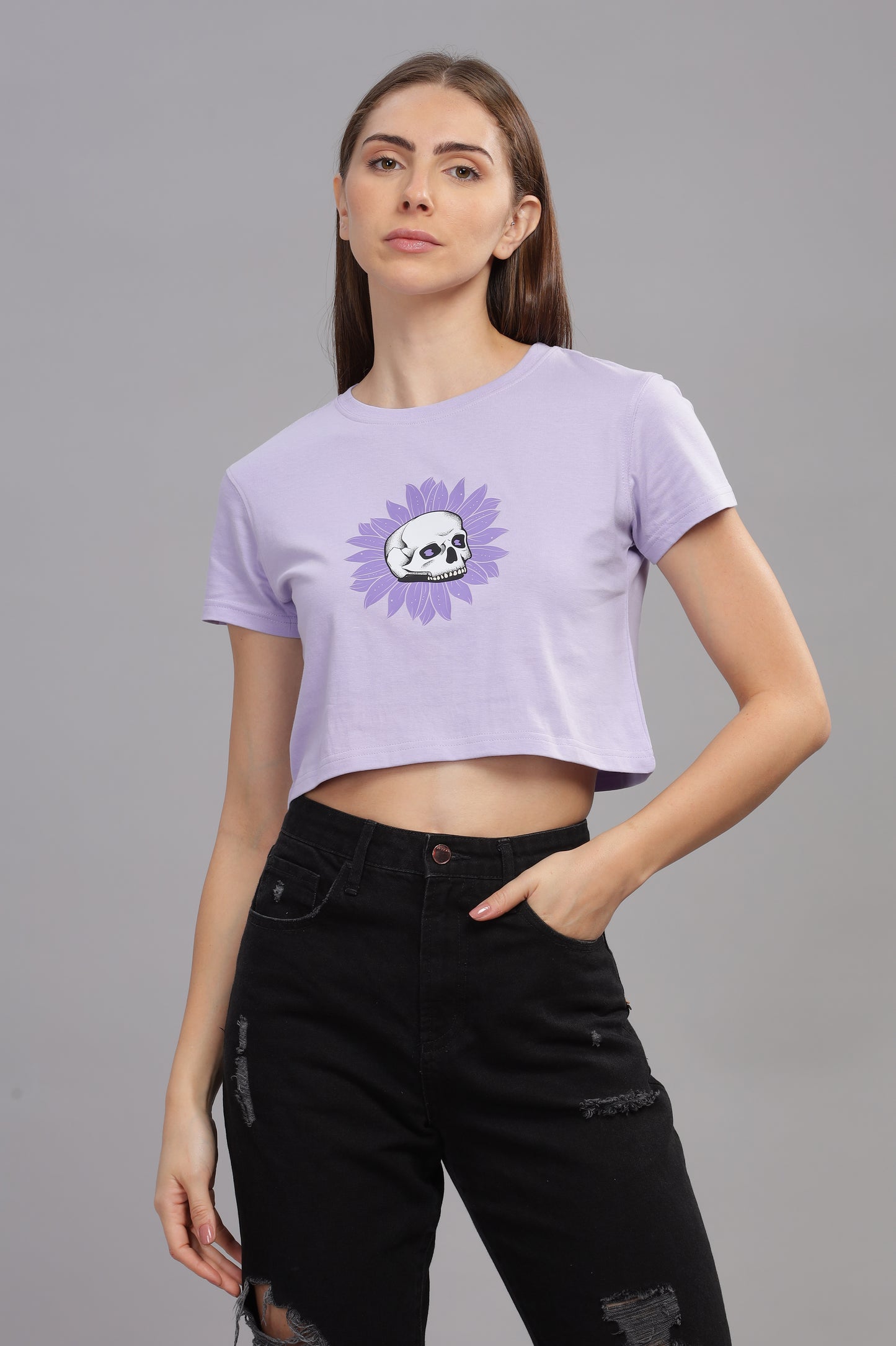 Lavender Crop top/ Skull