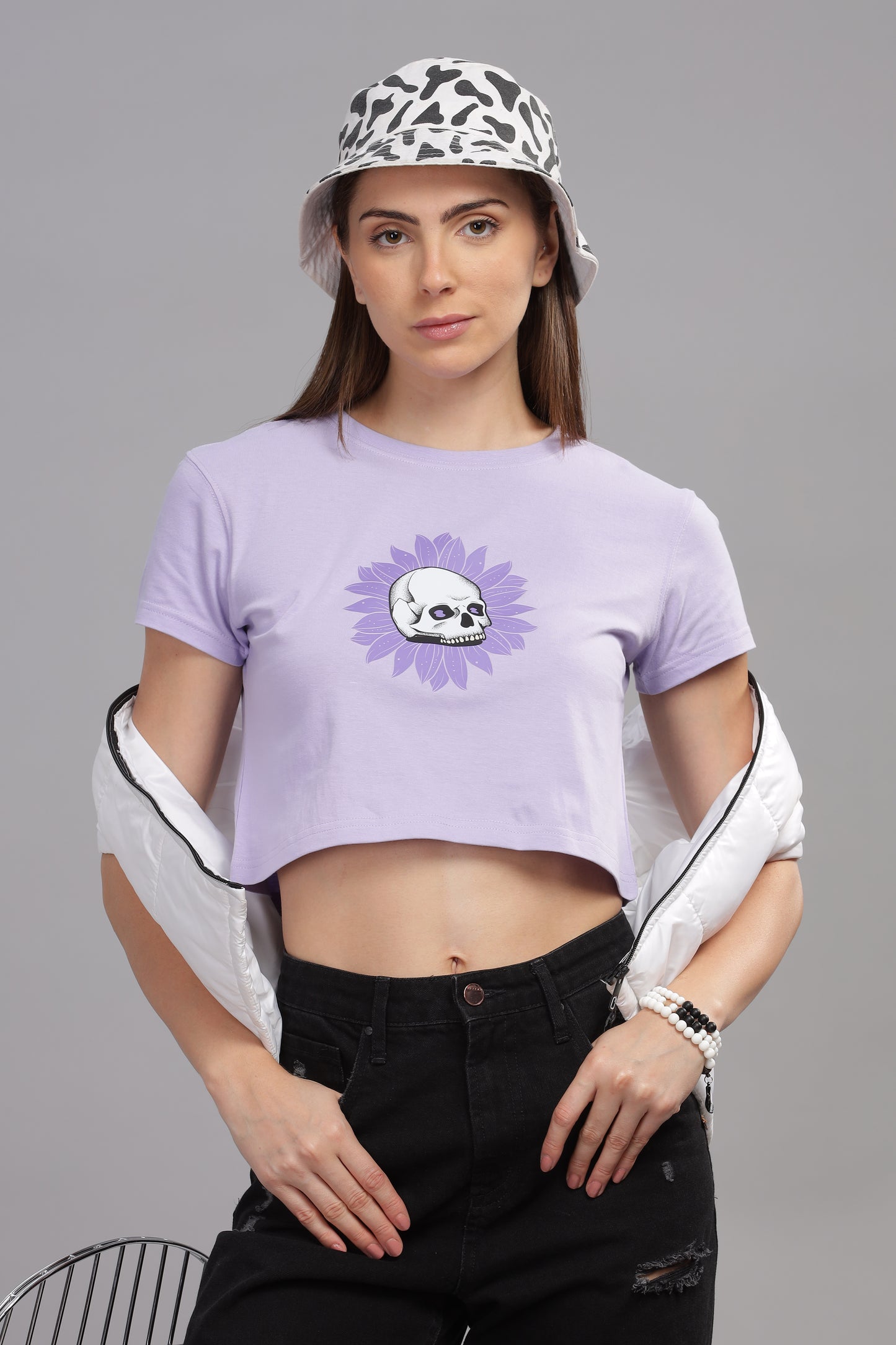 Lavender Crop top/ Skull