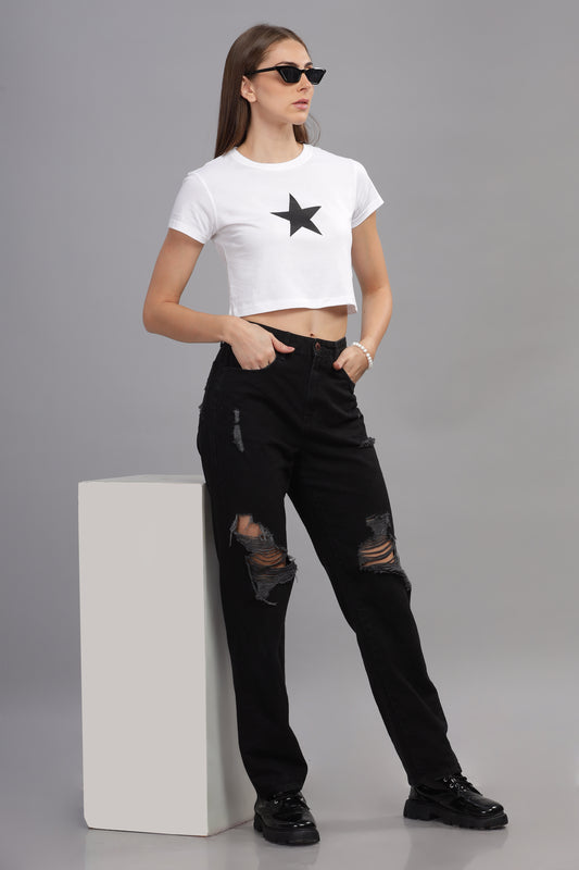 White Crop top/ Star