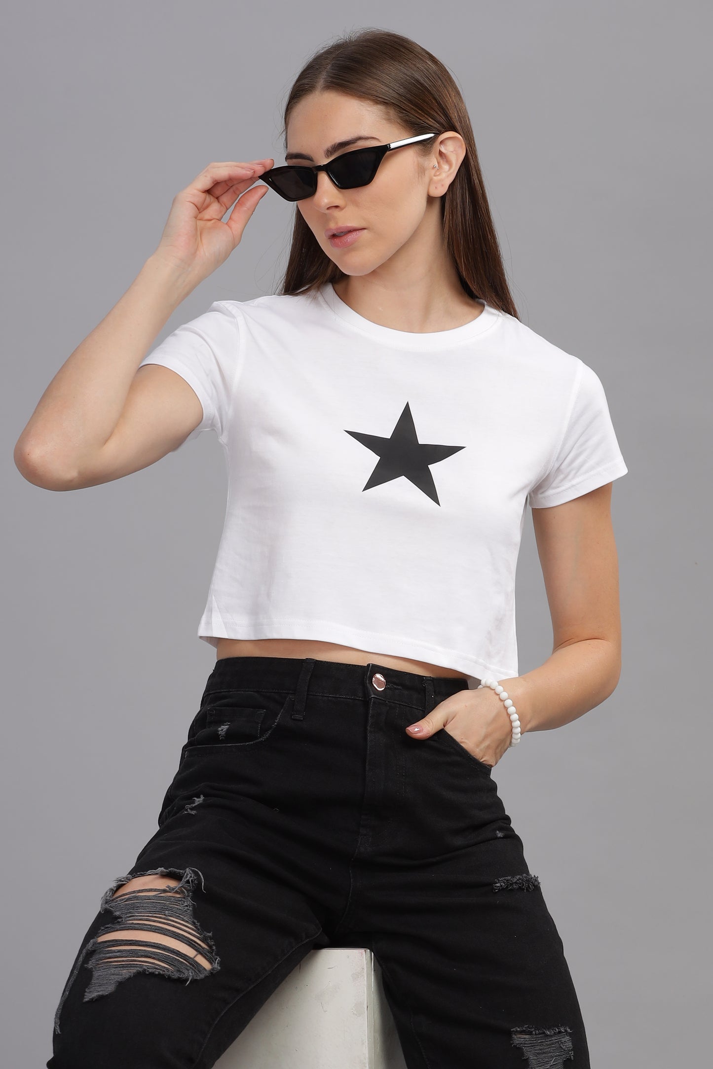 White Crop top/ Star